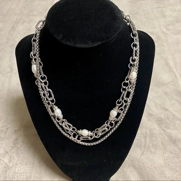 3-strand Silver tone Link chain with Faux Pearls - up to 20” - Picture 9 of 9